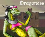  2003 ambiguous_gender animated anthro armor belly black_hair breasts castle claws cloothed clothed clothing dragon dup english_text female green_scales hair headband horn human jewelry low_res mammal markie open_mouth red_eyes scalie size_difference skimpy teeth text tongue vore yellow_scales 