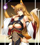  animal_ears blonde_hair blush breasts fox_ears fox_tail highres huge_breasts licking_lips long_hair looking_at_viewer maki_ikazuya md5_mismatch navel original purple_eyes revision see-through smile solo tail tongue tongue_out underboob 