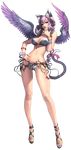  akasha_(chaos_online) animal_ears bangle bikini bracelet breasts cat_ears cat_tail chaos_online contrapposto fingernails full_body hand_on_hip highres jewelry large_breasts long_fingernails long_hair looking_at_viewer love_cacao navel o-ring o-ring_top official_art parted_lips purple_hair red_eyes sandals solo standing swimsuit tail transparent_background wings 