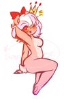  annoying_watermark anthro blush bow breasts bright_eyes butt chipmunk crown female fur happy_tree_friends mammal nude pawpads paws pink_eyes plain_background rodent signature sketch solo watermark white_background 