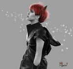  1boy bigbang capelet g-dragon gloves horn k-pop male male_focus monster musician parted_lips photorealistic profile realistic red_hair sleeveless solo 
