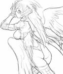  1girl artist_request ass breasts claws digimon digimon_frontier female gishu hetero legs lowres monochrome monster_girl shutumon sketch solo wings 