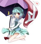  bad_id bad_pixiv_id barefoot blue_hair colorized feet heart heterochromia karakasa_obake oouso short_hair socks solo tatara_kogasa tongue touhou umbrella vi_(ena0930) 