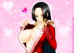  bad_source banned_artist black_hair blue_eyes bluedemon13 boa_hancock breasts cleavage earrings jewelry large_breasts long_hair one_piece self_upload snake solo 