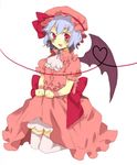  bat_wings blue_hair blush hat heart legomaru red_eyes remilia_scarlet short_hair solo touhou wings 