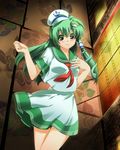  akimegu_m cosplay green_hair hair_ornament hat highres kochiya_sanae long_hair murasa_minamitsu murasa_minamitsu_(cosplay) smile snake solo touhou 