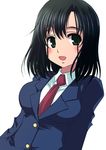  black_hair blush green_eyes necktie ranshin saki school_uniform smile solo touyoko_momoko tsuruga_school_uniform 