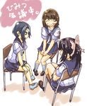  anegasaki_nene chair kobayakawa_rinko love_plus multiple_girls school_uniform serafuku sitting takamura_kazuha takane_manaka 