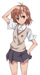  brown_eyes brown_hair hair_ornament hairclip hand_in_hair highres katochin_(skpresents) misaka_mikoto school_uniform shorts solo to_aru_majutsu_no_index 