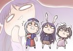  :&lt; animal_ears black_hair bunny_ears chibi houraisan_kaguya inaba_tewi long_hair multiple_girls nekoguruma o_o purple_hair reisen_udongein_inaba short_hair silver_hair sweatdrop touhou yagokoro_eirin 