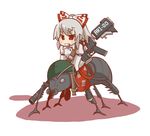  ant bow bug fujiwara_no_mokou gun gurageida hair_bow hair_ribbon helmet insect red_eyes ribbon short_hair silver_hair solo suspenders touhou weapon 