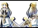  armor armored_dress blonde_hair blue_eyes bow dress huge_weapon nagumo_(nagumon) ribbon sword weapon yggdra_union yggdra_yuril_artwaltz 