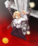  arcueid_brunestud bad_id bad_pixiv_id blonde_hair chain highres long_skirt pantyhose purple_skirt red_eyes saryuu_(iriomote) short_hair skirt skull solo sweater throne tsukihime turtleneck type-moon 