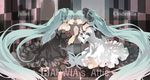  black_vs_white dress dual_persona flower hands hatsune_miku lips long_hair multiple_girls rahwia twintails very_long_hair vocaloid 