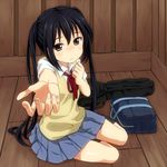  1girl black_hair k-on! long_hair looking_at_viewer mountain_pukuichi nakano_azusa school_uniform solo tears twintails 