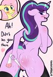  &lt;3 anthro blush boltswift breasts butt english_text equine fluttershy_(mlp) friendship_is_magic half-closed_eyes horn horse legwear mammal my_little_pony nude open_mouth pony pussy pussy_juice spunkbus starlight_glimmer_(mlp) stockings text towel unicorn 