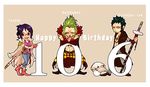  1girl 2boys bartolomeo birthday glasses green_hair multiple_boys one_piece sword tashigi trafalgar_law trio weapon 