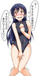  black_hair brown_eyes front_zipper_swimsuit highres long_hair looking_at_viewer love_live! love_live!_school_idol_project meme_attire one-piece_swimsuit sonoda_umi swimsuit tears translated trembling yopparai_oni 