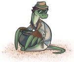 ambiguous_gender colored eyewear hair hat hissi jean_(artist) looking neopets pot_(disambiguation) reptile scalie sitting snake solo sunglasses trenchcoat wings 