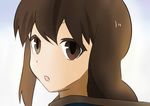  brown_eyes brown_hair fubuki_(kantai_collection) gradient gradient_background kantai_collection kantai_collection_(anime) kogame looking_at_viewer parody parted_lips simple_background solo 