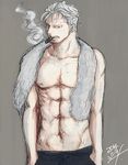  1boy cigar grey_hair male male_focus marine one_piece smoke smoker smoking topless 