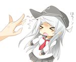  &gt;_&lt; anchor_symbol anger_vein bad_id bad_pixiv_id black_skirt chibi closed_eyes flat_cap flick hat hibiki_(kantai_collection) kantai_collection long_hair miyabino_(miyabi1616) neckerchief open_mouth pleated_skirt school_uniform serafuku silver_hair skirt solo_focus tears 