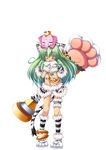  animal_ears anklet cat_ears chain closed_eyes crop_top earrings elephant full_body gloves green_hair highres jewelry koihime_musou kuwada_yuuki long_hair midriff moukaku navel paw_gloves paw_shoes paws polearm shoes skirt smile solo tail transparent_background weapon 