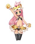  :o animal_ears arm_up armpits bikini_top black_panties chestnut_mouth collar cropped_legs fake_animal_ears flat_chest gloves green_eyes hair_bobbles hair_ornament hat koihime_musou kuwada_yuuki long_hair navel panties paw_gloves paws pink_hair ponytail shamu solo thigh_gap thighhighs underwear white_background 