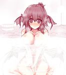  alternate_hairstyle bat_wings blush breasts censored folded_ponytail head_wings koakuma large_breasts looking_at_viewer multiple_wings nude onsen pandamonium partially_submerged red_eyes red_hair sitting sketch solo touhou v_arms water wings 