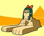  :3 bkub bow egypt hair_bow long_hair pipimi poptepipic pyramid solo sphinx yellow_background 