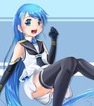  :d bare_shoulders blue_eyes blue_hair elbow_gloves gloves kantai_collection long_hair necktie open_mouth sailor_collar samidare_(kantai_collection) skirt smile solo thighhighs very_long_hair yoshizawa_hikoto 