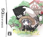  1girl blush_stickers brand_name_imitation bucket cero chibi commentary_request cover game_cover goma_(gomasamune) hat hoe holding kantai_collection looking_at_viewer md5_mismatch parody purple_eyes re-class_battleship rune_factory scarf seal shimakaze_(kantai_collection) shimakaze_(seal) shinkaisei-kan short_hair silver_hair straw_hat tail translated 