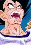  1boy 80s animated animated_gif black_hair dragon_ball dragonball_z fangs laughing male male_focus solo teeth transformation vegeta white_eyes 