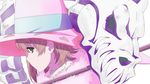  animal_skull bone brown_eyes brown_hair commentary_request fur_collar hat heart highres kazari_rin looking_at_viewer mugyuu_(nekomimirinrin) ringed_eyes sideways_glance solo vector_trace witch witch_craft_works witch_hat 