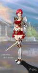  1girl arcwind_black armor knight red_eyes red_hair short_hair solo sword weapon 