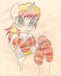  2014 blue_eyes clothing colored_pencil_(artwork) equine fan_character female fire_hell general: horn horse maid maid_uniform mammal multikolored_hair nyu(lurabbl) pony socks solo traditional_media_(artwork) unicorn 