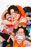  3boys 4boys brothers freckles hat hug male male_focus monkey_d_luffy multiple_boys multiple_persona one_piece portgas_d_ace sabo_(one_piece) scar siblings smile younger 