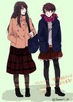  1girl aldnoah.zero brother_and_sister brown_hair coat crossdressing kaizuka_inaho kaizuka_yuki pantyhose scarf siblings tamami0122 twitter_username 