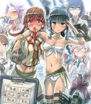  alcohol alternate_costume arm_around_shoulder bandeau bare_shoulders beer beer_can bikini black_hair blood bloody_clothes blue_eyes blush braid breasts brown_hair can cleavage clipboard commentary female_pervert front-tie_top jun'you_(kantai_collection) kantai_collection kitakami_(kantai_collection) large_breasts looking_at_viewer makigumo_(kantai_collection) medium_breasts midriff mimonel multiple_girls mvp navel nosebleed ooi_(kantai_collection) pervert red_eyes remodel_(kantai_collection) salute shikinami_(kantai_collection) single_braid smile sweatdrop swimsuit torn_clothes translated turret yamashiro_(kantai_collection) 