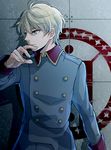  aldnoah.zero blonde_hair green_eyes logo male_focus military military_uniform silver_hair slaine_troyard solo tamami0122 uniform 