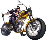  aviator_sunglasses black_gloves boots brown_hair chaos_online full_body gloves ground_vehicle highres jacket kanzel_(chaos_online) looking_at_viewer love_cacao male_focus motor_vehicle motorcycle official_art open_clothes open_jacket solo sunglasses transparent_background 