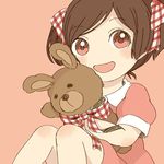  bad_id bad_pixiv_id blush brown_eyes brown_hair cotoco_(kuuuman) gingham open_mouth original short_twintails sitting solo stuffed_animal stuffed_bunny stuffed_toy twintails 
