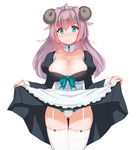  animal_ears apron aqua_eyes ass_visible_through_thighs bad_id bad_twitter_id blush breasts cameltoe cleavage collarbone deneb_(noble324) detached_collar dress dress_lift garter_straps horns juliet_sleeves large_breasts long_sleeves original panties pink_hair puffy_sleeves sheep_ears sheep_horns simple_background smile solo thighhighs underwear waist_apron white_background white_legwear white_panties 