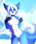  blue_fur breasts canine female fox fur fuvi looking_at_viewer mammal necklace nude pussy ring solo 