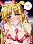  animal_ears between_breasts blonde_hair breasts bunny_ears bunnysuit fate_testarossa hair_in_mouth large_breasts long_hair lyrical_nanoha mahou_shoujo_lyrical_nanoha_strikers necktie red_eyes sen_(sansui) twintails 