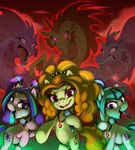  2015 adagio_dazzle_(eg) aria_blaze_(eg) blue_hair cutie_mark equestria_girls equine female green_hair group hair heilos horse mammal microphone my_little_pony necklace orange_hair pendant pony purple_eyes purple_hair siren slit_pupils sonata_dusk_(eg) two_tone_hair 