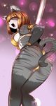  breasts brown_hair buried_frog butt cat clothing dancing feline female fur grey_fur hair kemono mammal panties underwear 