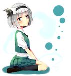  bad_id bad_pixiv_id blue_eyes blush bow from_side hair_bow konpaku_youmu loafers looking_at_viewer oyu_(sijimisizimi) seiza shoes silver_hair sitting solo touhou 