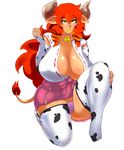  2015 big_breasts breasts cleavage clothed clothing corruption_of_champions excellia_(coc) female hair horn huge_breasts minotaur panties red_hair solo superboin underwear yellow_eyes 