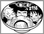 brothers crying cup freckles grin hat male male_focus monkey_d_luffy multiple_boys one_piece portgas_d_ace sabo_(one_piece) siblings smile straw_hat tears younger 